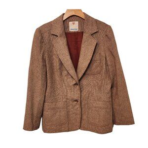 College Town Blazer Vintage 1980s Brown Tweed Red Lined Union Made Womens Medium